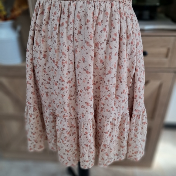 Altar'd State Mini Dress Milkmade Floral Tan Cream Color Smocked Boho Fit Flare - Picture 5 of 9